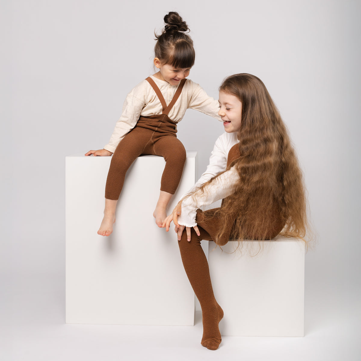 Leggings con bretelle - Nocciola (con lana di baby alpaca)