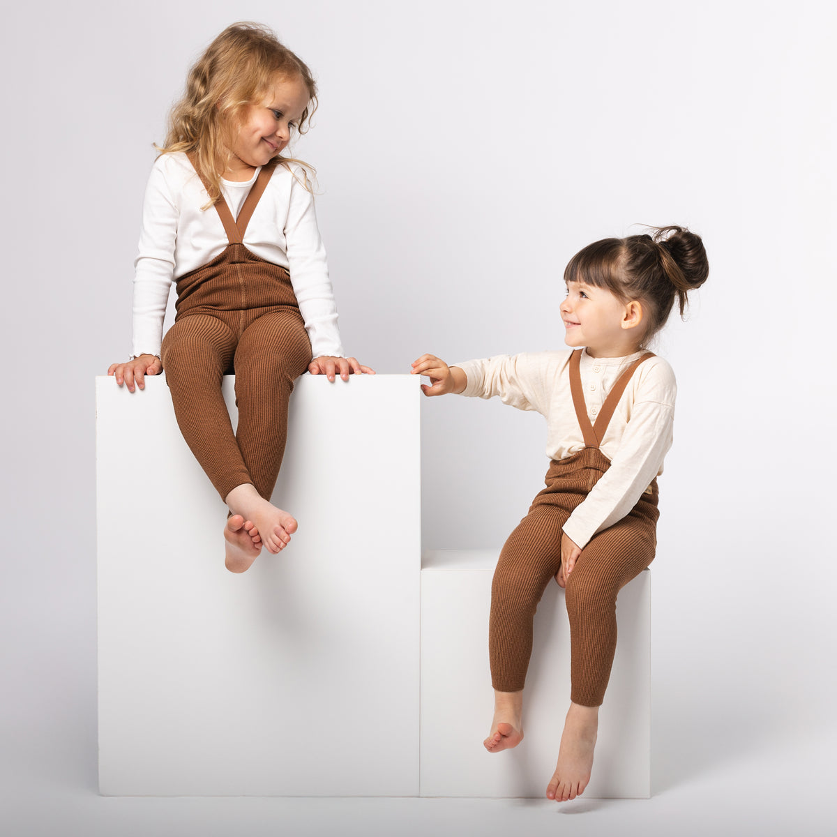 Leggings con bretelle - Nocciola (con lana di baby alpaca)
