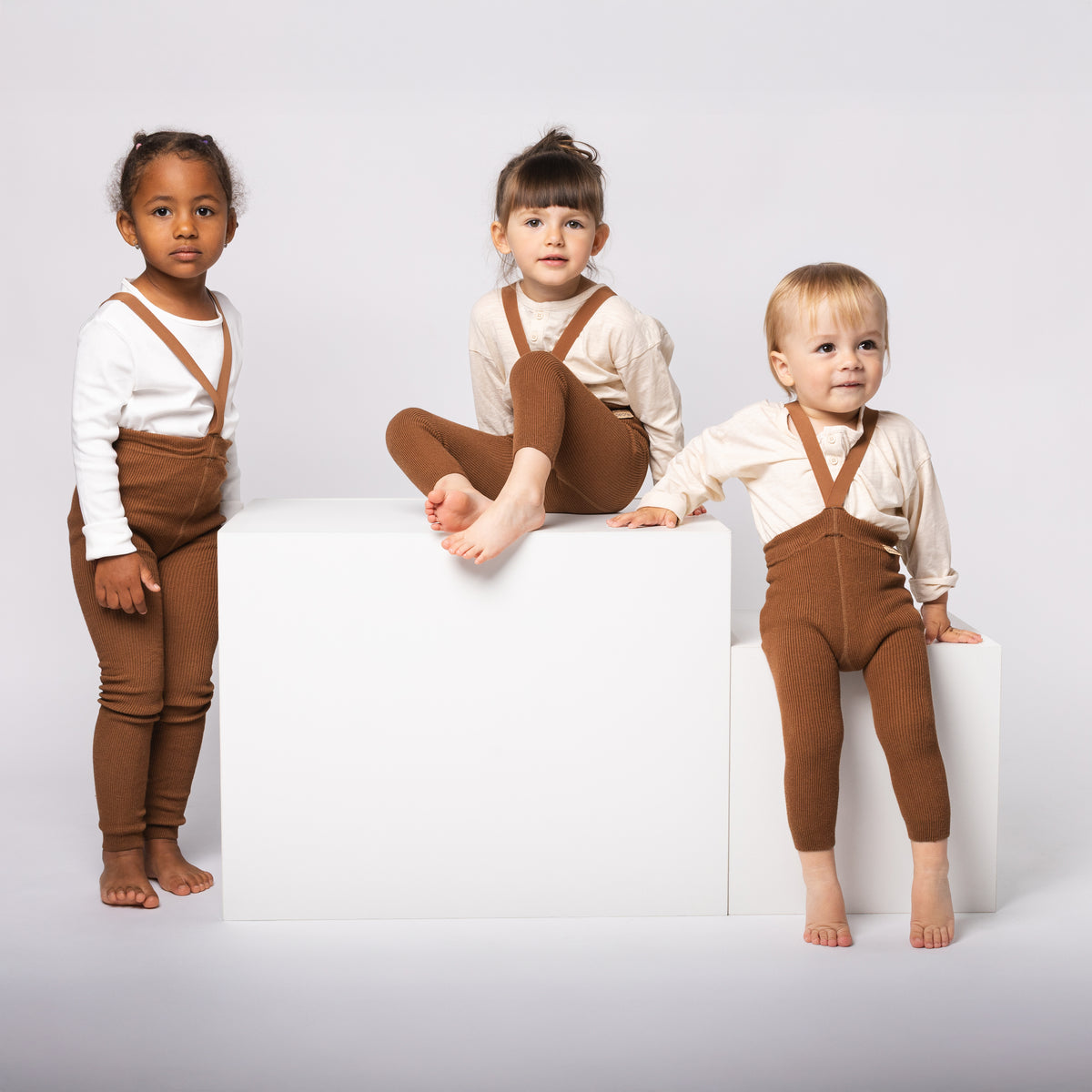 Leggings con bretelle - Nocciola (con lana di baby alpaca)