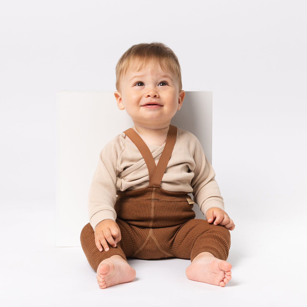 Leggings con bretelle - Nocciola (con lana di baby alpaca)