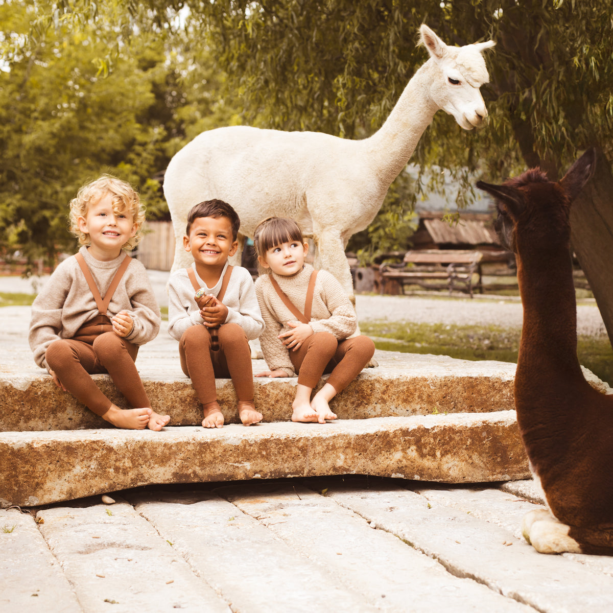 Leggings con bretelle - Nocciola (con lana di baby alpaca)