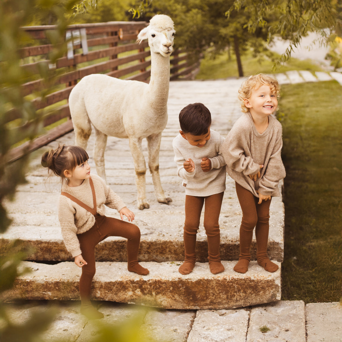Collant con bretelle - Nocciola (con lana di baby alpaca)