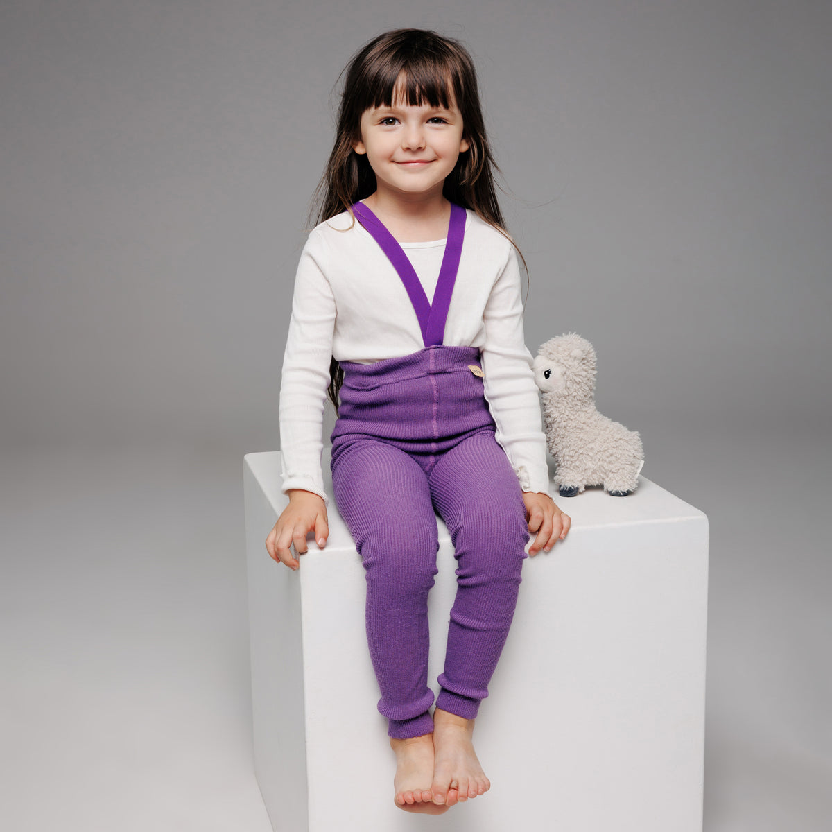 Leggings con bretelle - Nocciola (con lana di baby alpaca)