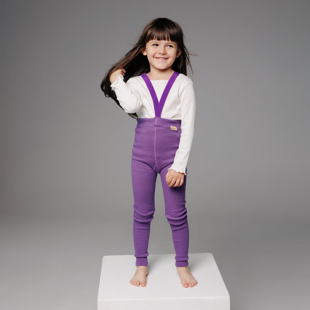 Leggings con bretelle - Nocciola (con lana di baby alpaca)