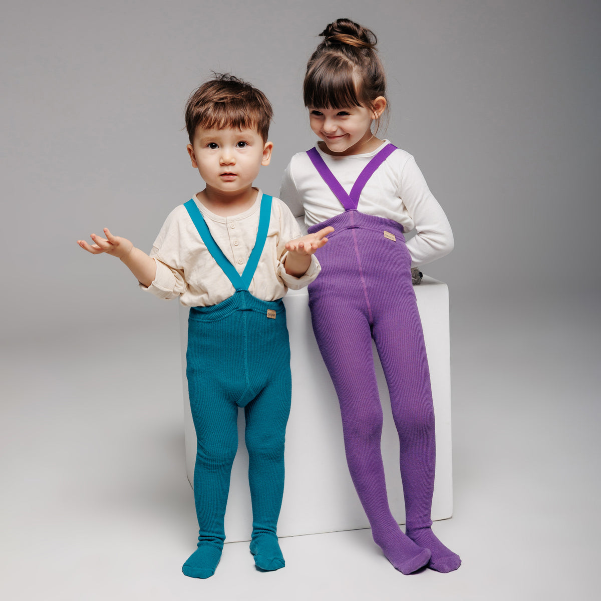 Collant con bretelle - Nocciola (con lana di baby alpaca)