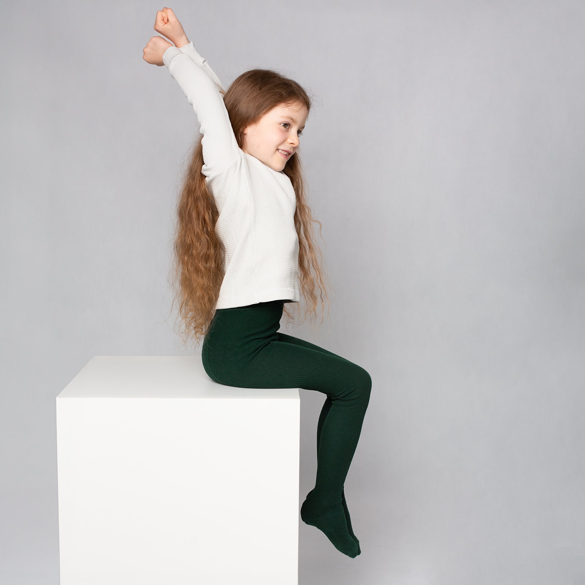 Collant Verde Bambina Collant Righe Verticali Bicolore Timeless